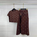 Elegant Beaded Two Piece Set for Women Round Neck Short Sleeve Cropped Top A Line Maxi Skirt for Office Daily Party Suit