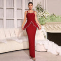 Solid Diamond Wave Cutting Design Sling Dress Sexy Sleeveless Waist Cinching Slim Women Dresses Evening Party Gown