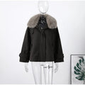 Fashion Faux Fur Collar Middle Long Jackets Women Solid Full Sleece Button Zipper Coats 2025 Lady Chic Casual Winter Outerwear