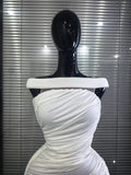 White Color Women Slash Neck Off the Shoulder High Stretch Bodycon Mini Dress Nightclub Party Celebrate Birthday Clothing