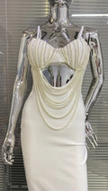 Gorgeous Pearl Glam Hollow Suspender Dress Elegant Temperament Bandage Evening Dress Performance Wear Cocktail Party Formal Gown