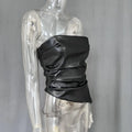 PU Leather Sexy Tube Top Pleated Waist Vest Women's Spring Fashion Solid High Street Zipper Irregular T Shirt Sleeveless