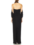 Award Ceremonies Black Halter Maxi Gown for Women Deep V Neck Sheer Cape Sleeves Backless Chiffon Skirts for Formal Galas