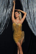 Women's Super Shiny Gold Sequin Fringed Glam Tube Top Jumpsuit Socialite Fashion Banquet Party Performance Outfit Party Dresses