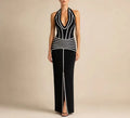 Women Backless Evening Party Prom High Quality Birthday Dress Sexy Halter Neck Black Sleeveless Slit Long Bodycon Bandage Dress