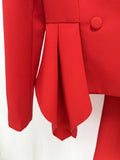 Red V-Neck Irregular High Waisted Blazer Suit Jacket High Waisted Long Pants Set Formal Women'S Two-Piece Set