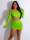 Sexy Women Sexy Top Bodycon Skirt Ruched 2 Piece Mini Dress Rhinestone Pearl Beading Summer Club Party Dress Sets Vestido