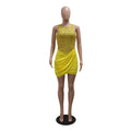 Sexy Sleeveless O Neck Sequin Patchwork Ruched Short Dresses Glitter Golden Birthday Dress Evening Night Clubwear Vestido