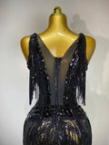 Women Sparkly Glod Rhinestones Sequined Fringe Jumpsuit Sexy Nightclub Party Birthday Outfit Show Singer Stage Perform Costume