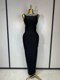Women Diamond Pearl Sleeveless Sexy Backless Long Bandage Dress Celebirty Elegant Evening Party Birthday Wedding Guest Prom Gown