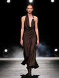Elegant Satin Ribbons Halter Party Dress Women's Sexy Backless Off Shoulder Sleeveless Robes 2026 New Lady Evening Gowns
