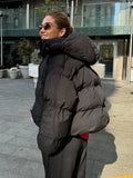 Women Short Hooded Quilted Jacket Oversized Zip Up Full Sleeve Padded Coat Winter Casual Street New Hot Chic Y2k Outerwear 2026