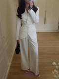 Women Solid Lapel Neck Top Pant Suit Set Elegant Full Sleeve Single Breasted Slim Coat Leg Loose Pants Suit Lady New Chic Sets