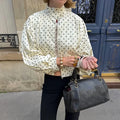 Fashion Polka Dot Print Jacket Coat Women's Stand Collar Long Sleeved Workwear Coat Ins Hot Short Casual Female Jackets