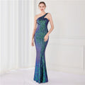 High Quality Women Design Maxi Dress Sexy One Shoulder Sequin Evening Dress Party Night Elegant Long Prom Dress Vestidos