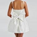 Solid Slimming Spliced Embroidery Dresses for Women Square Neck Sleeveless Patchwork Bows Dress Female Clothes New
