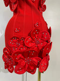 Women Elegant 3D Beaded Flower Strapless Mini Bodycon Bandage Dress Luxury Formal Party Prom Gown Birthday Wedding Guest Dresse