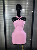 Rosered Black Women Sexy Halter Off the Shoulder Bodycon Mini Bandage Dress Nightclub Party Celebrate Birthday Cocktail Outfit