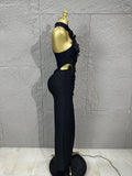 Solid Hollow Out Spliced 3D Flower Elegant Dresses for Women Stand Neck Sleeveless Split Sexy Long Dress Female New