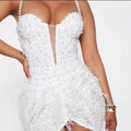 White Sequined Beaded Feather Glam V-Neck Suspender Dress Fashion Hot Party Stage Performance Dress Vestidos Para Festas De Luxo