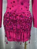 Handmake Women Long Sleeve Golden Beading Deep V-Neck Bodycon Mini Dress Celebrate Birthday Photo Shoot Performance Costume