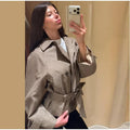 Vintage Plaid Belted Jackets Women Slim Full Sleeves Double-breasted Lapel Cropped Coats 2026 New Ladies Autumn Fashion Outwear