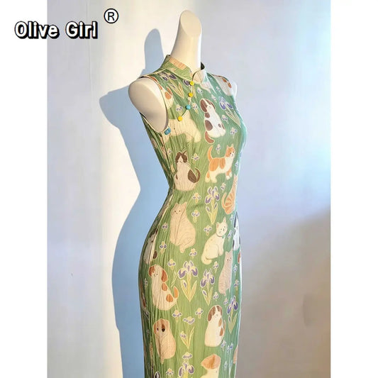Olive Girl Green Romantic Qipao Fairycore 2026 Everyday Wear S-XXL XS-3XL Plus Size Romantic Garden Party Editorial Not Costume Qipao Cheongsam Chinese Dress Chinese Heritage Fashion Women