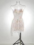 Sexy Lace See-through Patchwork Corset Dress Female Bodycon Elegant Party MIrrgualr Mini Dress Women Tube Top Dress New