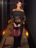 Slash Neck Dress Women Chic Elegant Sexy 2025 Patchwork Mesh Ruched Hollow Birthday Party Clubwear  Vacation Vestidos