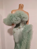 Luxury Eveing Party Birthday PhotoShoot Singer Nightclub Stage Costume Sparkly Diamond Strapless One Shoulder Stretch Long Dress