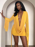 Irregular Backless Women Dress Coquette Beach Vacation Wild See Through Halter Bell Sleeve Sexy Midnight Club Bodycon