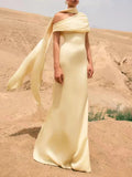 Formal Evening Party Solid Dress for Women Diagonal Collar Off Shoulder High Waist Elegant Maxi Dresses with Ribbon Female