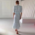 Deep V Neck Printed Ribbon Dress  Elegant Women Lace Patchwork Button Waist Cinching High Split Dress Lady Party Vestidos