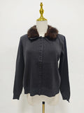 Casual Spliced Faux Fur Sweater for Women O Neck Long Sleeve Patchwork Single Breasted Knitted Cardigans Female New