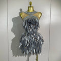 Women Eveing Birthday Prom Sparkly Diamond 3D Acrylic Leaf Mesh Transparent Mini Dress Luxury Party Nightclub Bar Stage Costume