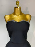 High Quality Black Design Sleeveless Rhinestone Top Hot Diamond Skirt Suit Evening Party Dress Nightclub Luxury Birthday Gown
