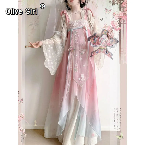 Olive Girl Red Embroidered Hanfu Dress for Ren Faire 2026 Garden Wedding Fairycore Photoshoot Everyday Wear S-L XS-3XL Plus Size Chinese Heritage Fashion Women