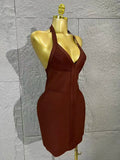 Neck-length V-neck Bandaged Halter Dress with A Fitted Bottom Hem  Sleeveless Form-fitting Cocktail Dress for Formal Parties