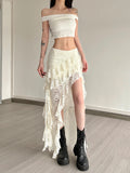 Tassels Women Skirts Chic Irregular Hem Multi-Layered Ruffles Lace Patchwork Summer Trend Skinny Versatile Bottoms