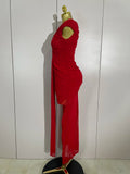 Sexy Sleeveless O-Neck Bodycon Mesh Long Dress 2025 Women Hollow Out Celebrate Fashion Show Celebrity Evening Party Club Dress