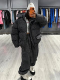 Women Winter Two‑Piece  Leopard Print Hooded Puffer Jacket Outfit Loose Cuffed Jogger Pants Warm Casual Streetwear Matching Set