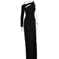 Solid Slimming Spliced Appliques Dresses for Women Slash Neck Long Sleeve High Waist Sexy Dress Female New