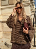 Women's Brown Knitted Cardigan Fashion Turn Down Collar Single Breasted Pockets Sweater Lady 2025 Autumn Casual Street Outerwear