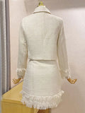 2026 Winter New Women Tweed Fringed 2 Two-Piece Set Sexy Long Sleeve Button Jacket + Short Skirt Set Vestidos Party Suit