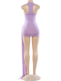 Backless Sexy Dress Women Ribbon Patchwork Hollow Sleeveless Wild Midnight Birthday Party Clubwear Peach Hip Bodycon
