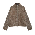 Solid Spliced Zipper Short Sweater Jackets For Women High Neck Long Sleeve Minimalist Female Fashion Style Clothes