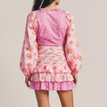 Hit Color Slimming Dresses for Women V Neck Long Sleeve High Waist Temperament Mini Dress Female Fashion