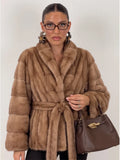 Multi Color Faux Fur Wide Lapel Belted Wrap Jacket Trendy Luxury Long Sleeve Soft Plush Winter Party Daily Office Outerwear 2026