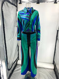 Printing Two Piece Set for Women Lapel Long Sleeve Short Shirt Mid Waist Satin Wide Leg Pant Fashion Suit Female