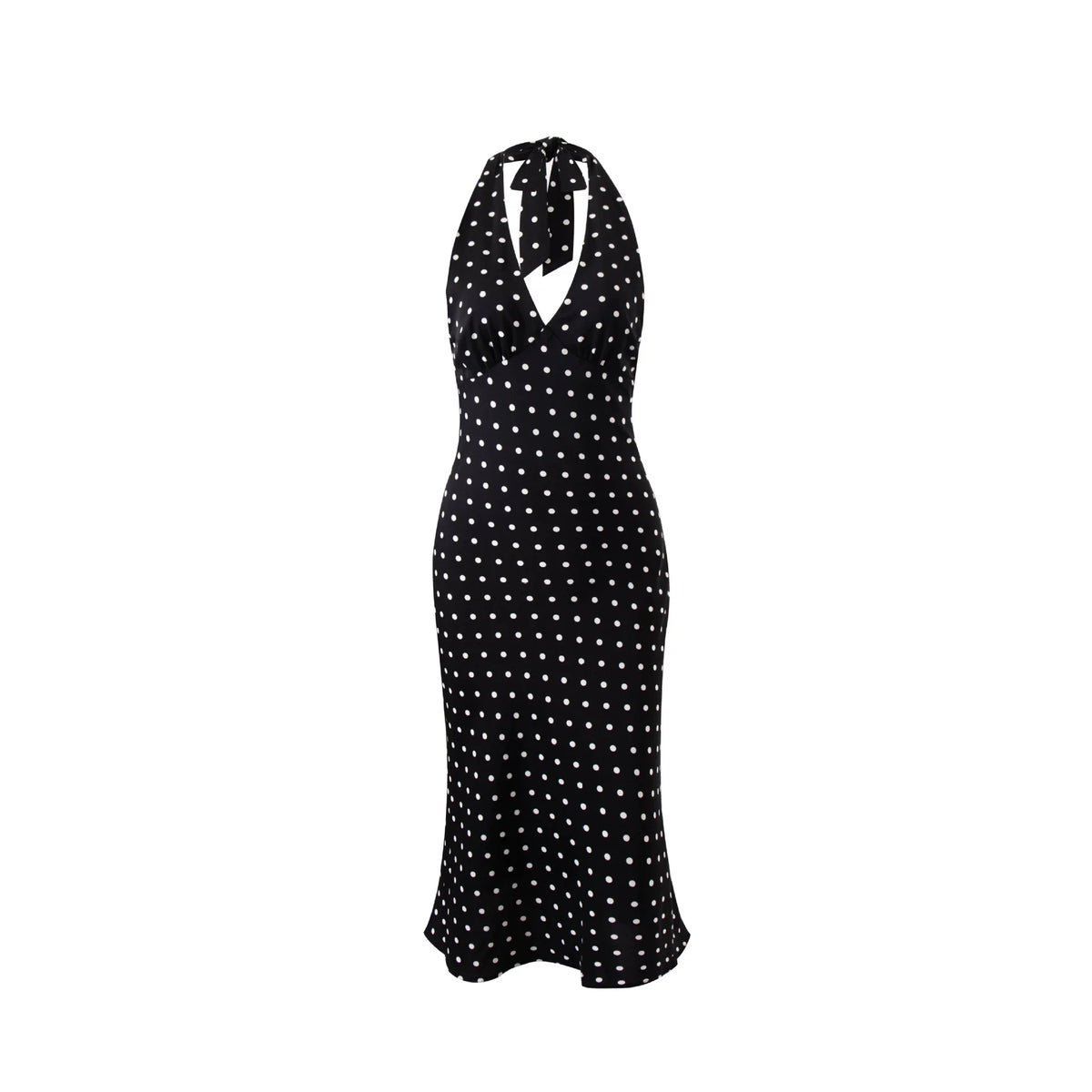 Polka Dot Hanging Neck Long Dress Women Elegant Strapless Sexy Lace-up Sleeveless Backless Fashion Club Party Dresses
